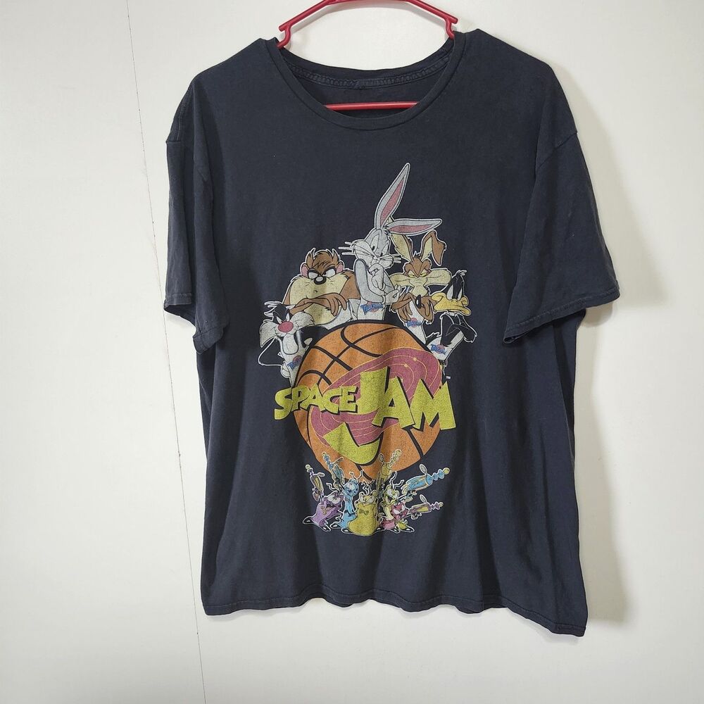 Vintage Space Jam Tune Squad Graphic T Shirt Black Distressed Looney Tunes ~L